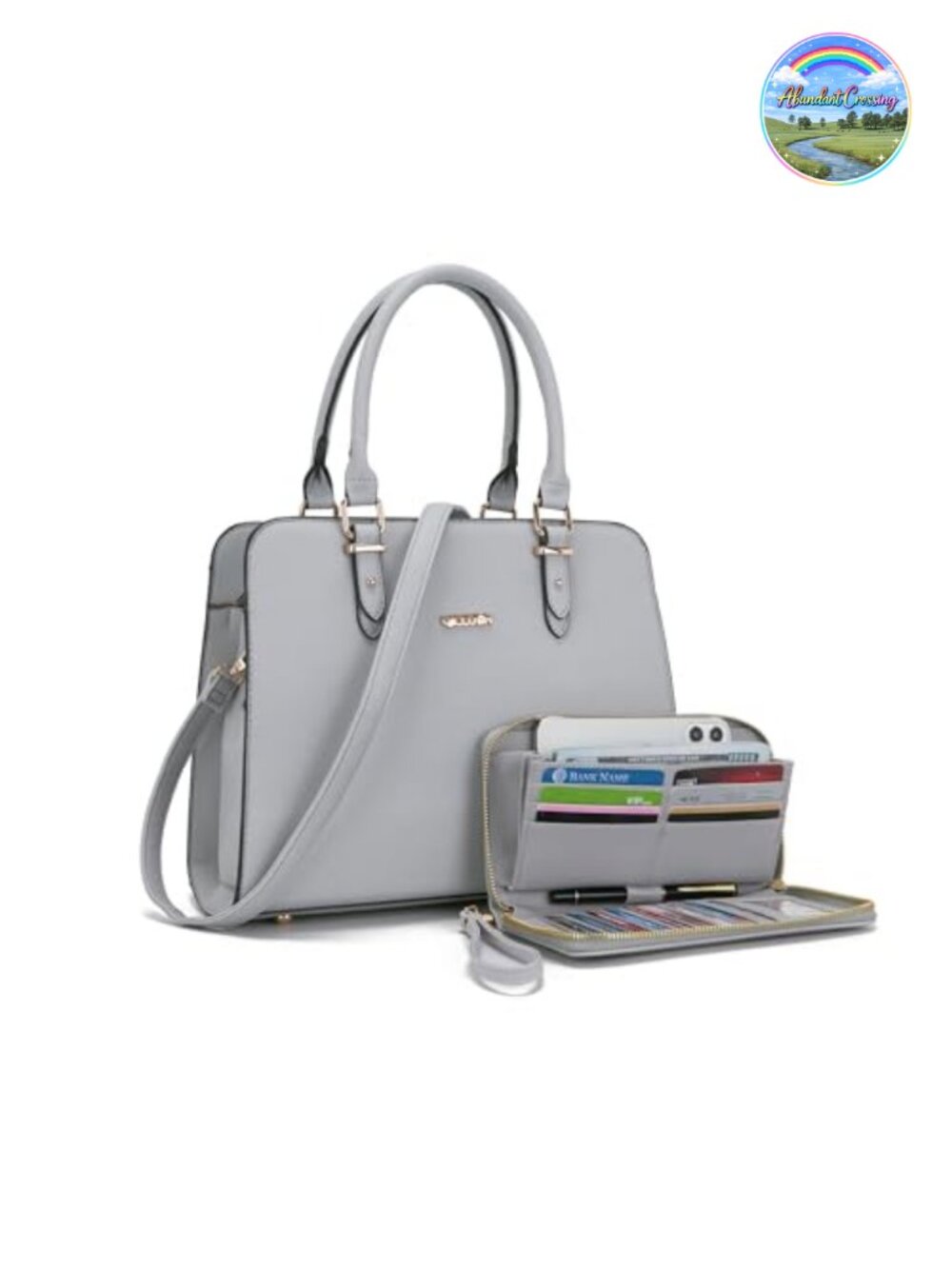 Synthetic Leather Satchel Handbag and Wallet Set Tote Shoulder Bag